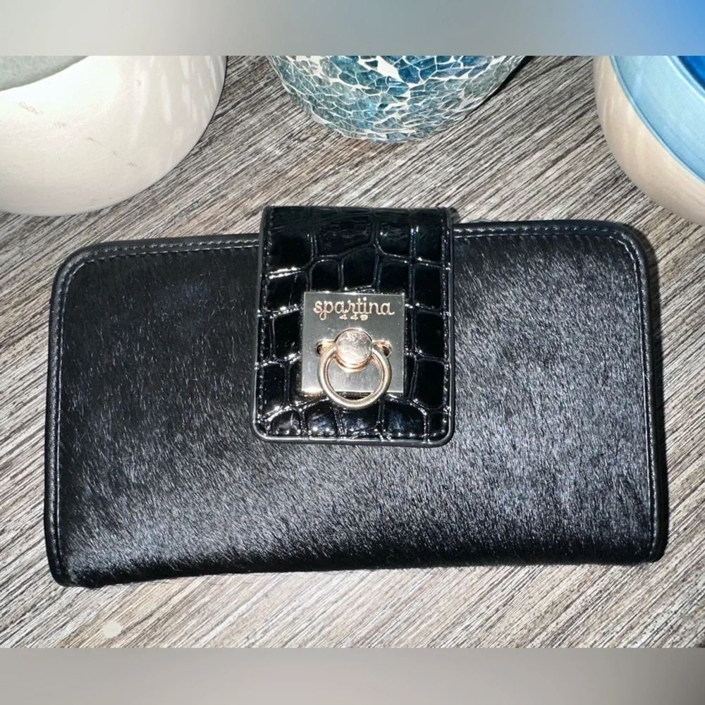 Spartina 449 Black Leather Wallet with Metallic Clasp